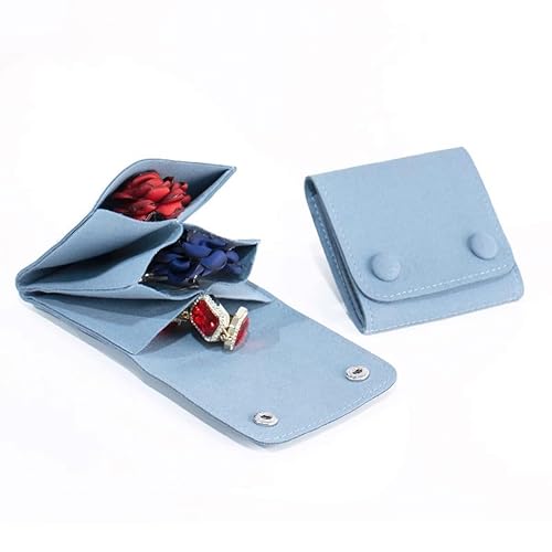 SimplCharm 3"x3" Mini Jewelry Rolls for Women Microfiber Jewerly Jewelry Organizer Pouch Snap Button Traveling Bracelet Bag (blue)