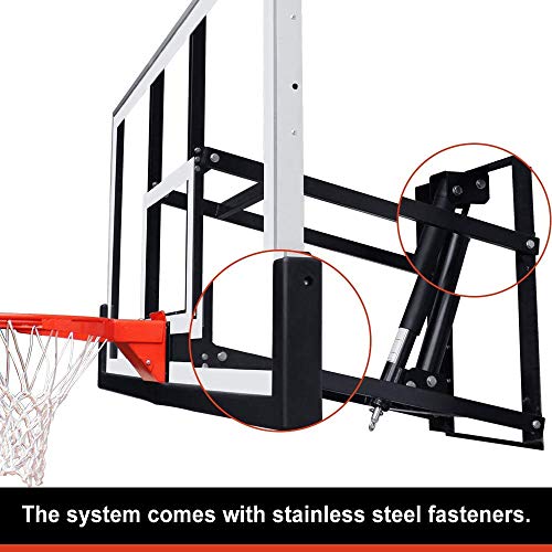 Progoal Basketball Hoop Garage Wall Mounted Adjustable-Height, With 60'', 72''Tempered Glass Backboard, Pro-Style Breakaway Rim, Durable Bracket And Net (72X42In Basketball Backboard) #TOP4