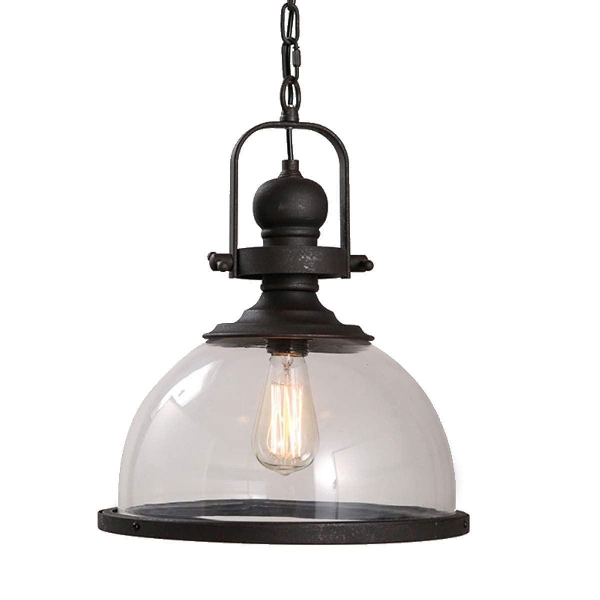 Suspension industrielle E27 et applique murale rétro en fer avec dôme en verre