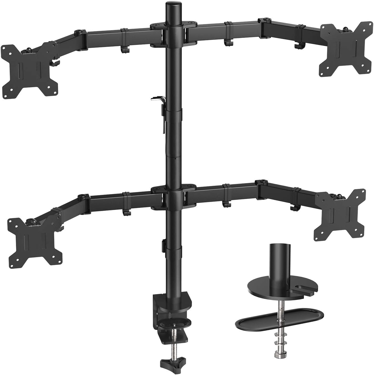 HUANUO Quad Computer Monitor Mount - Heavy Duty LCD Computer 4 Monitor Stand with Full Articulation, Fits Four Screens up to 27 Inches - Each Arm Holds up to 17.6lbs, VESA 75x75-100x100mm