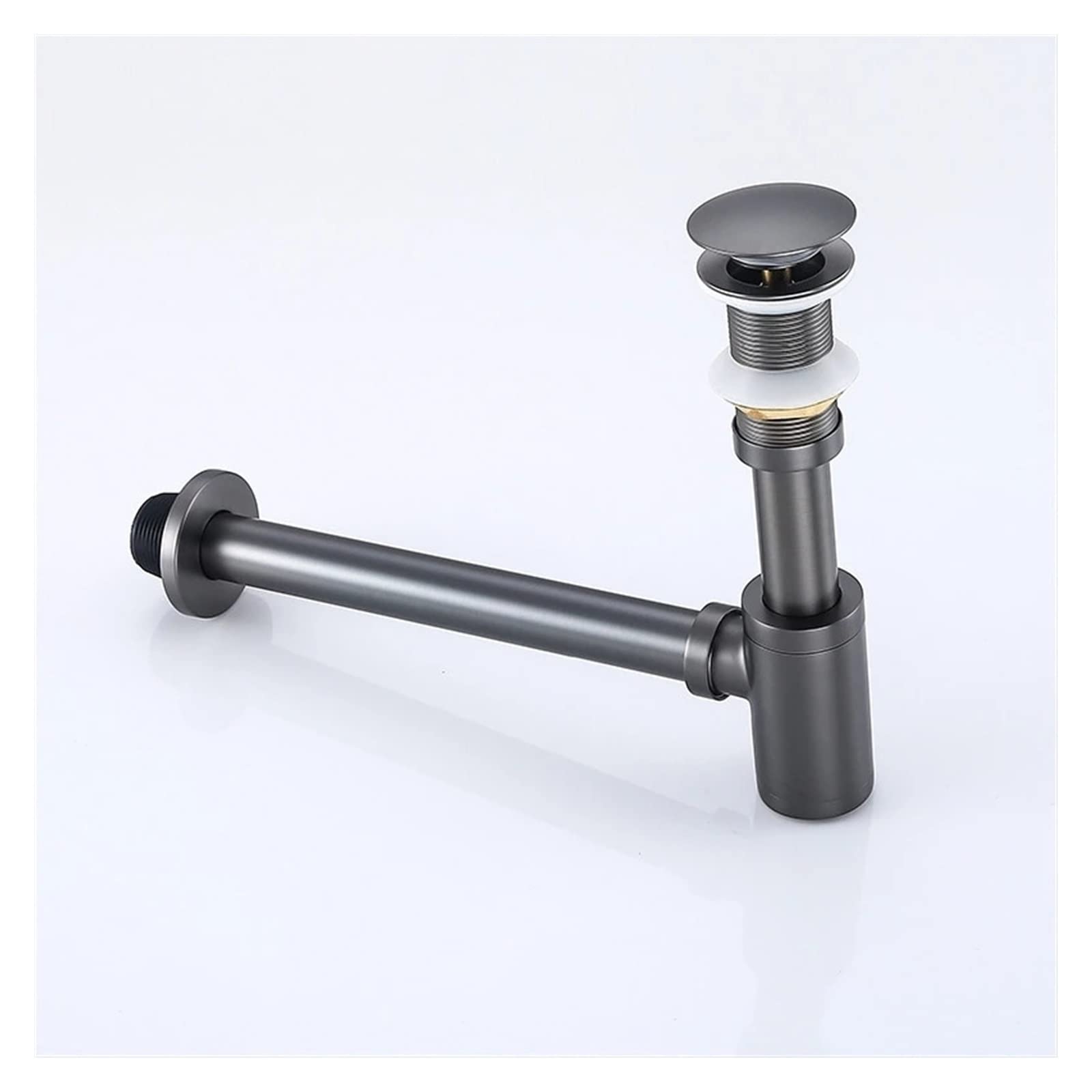 Ensemble de canalisations grises, Siphon rond en laiton, salle bains, vanité, tuyau lavabo, déchets avec pistolet vidange Pop-Up, 1 pièces Pour Bain(Black-1)