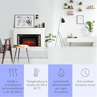Klarstein Camino Elettrico Basso Consumo, Camino da Terra con Mensola, Camino da Parete, Caminetto Elettrico 1900W, Finto, Decorativo, con LED, Telecomando, Timer, Controllo Temperatura