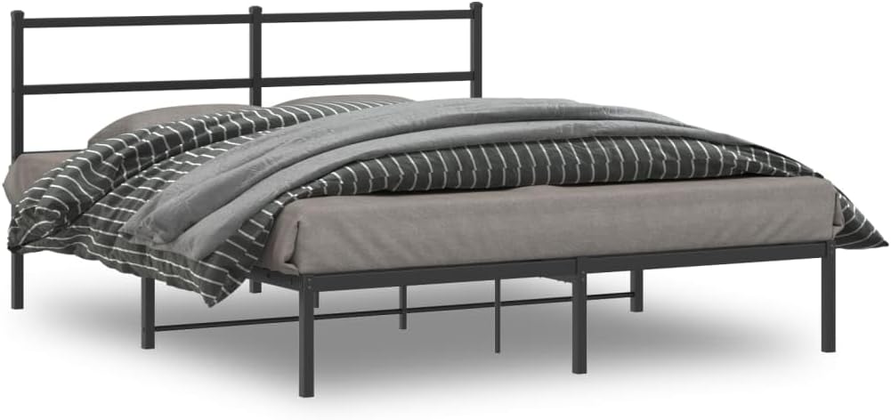 vidaXL Bed Frame Black Powder-Coated Steel 59x79 in King Size Bed Frame