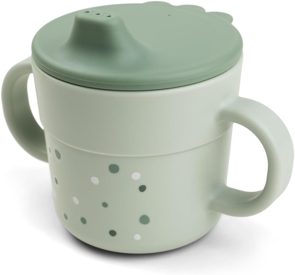 Done by Deer Foodie Learning Cup Happy Dots Green, 2-in-1 Children’s Cup with Handle and Drinking Cup with Lid, Sippy Cup: 100% PP, Sealing Ring: 100% Silicone, All Parts in Food Grade