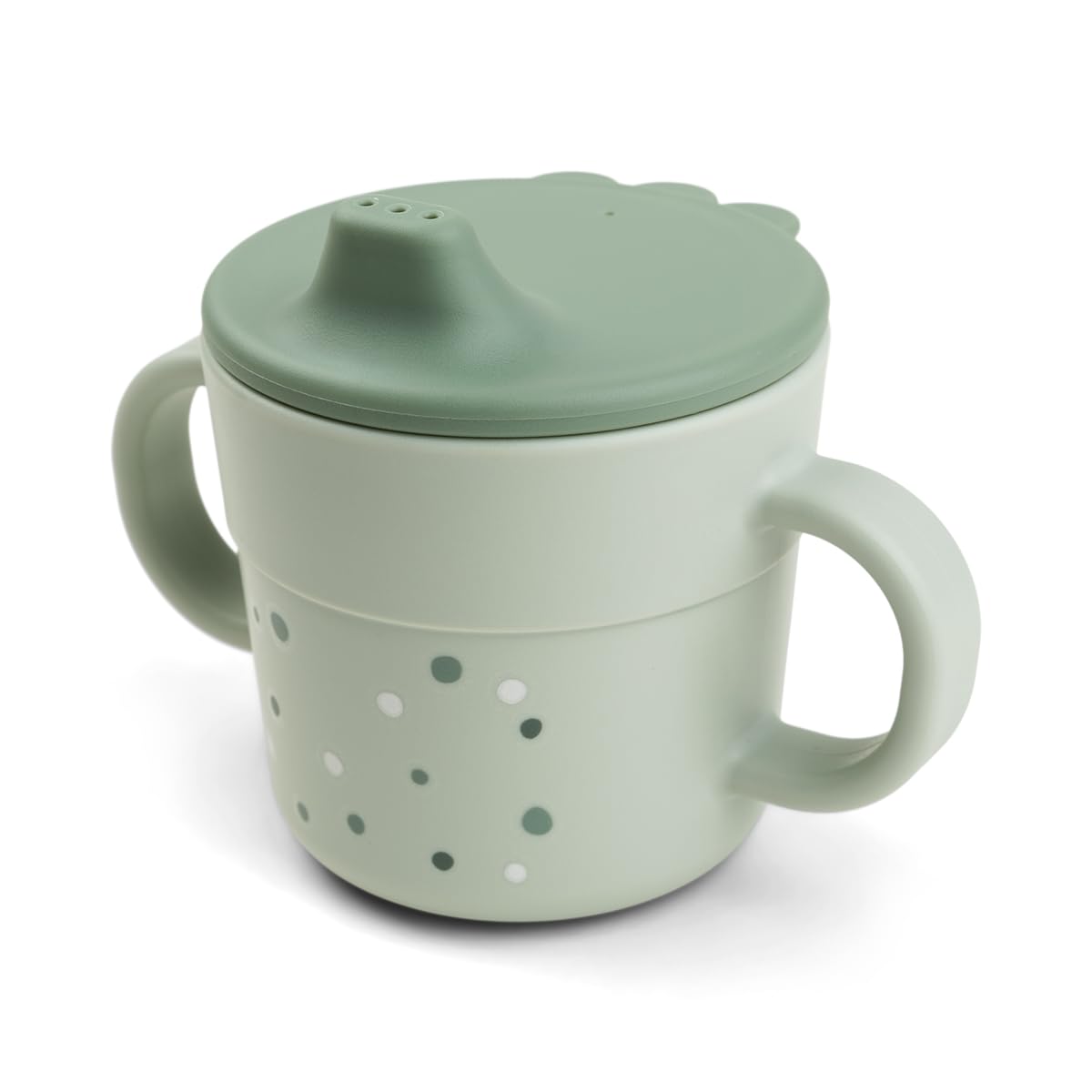 Done by Deer Foodie Learning Cup Happy Dots Green, 2-in-1 Children's Cup with Handle and Drinking Cup with Lid, Sippy Cup: 100% PP, Sealing Ring: 100% Silicone, All Parts in Food Grade