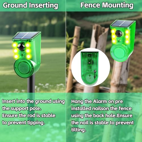 Image of Solar Outdoor Motion Sensor Alarm - Ultrasound & Alarms 130db Motion Detector Loud Noise Maker,Strobe Light,for Home, Villa,Yard,Chicken coop,Farm,Barn.4 Work Modes.Say Goodbye to The Intruders 2Pack