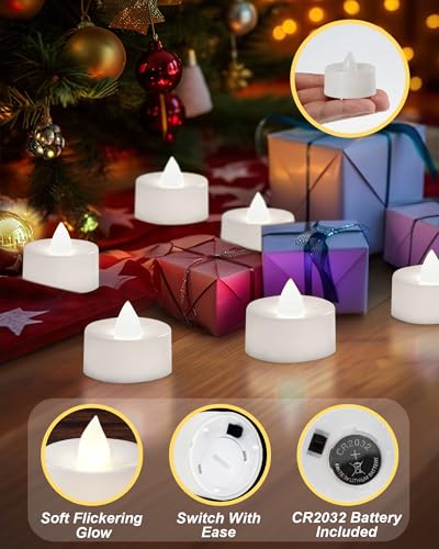 Image of BEICHI Flameless Candles, 24Pack Battery Operated Candle, LED Tea Lights Candles Battery Operated, Flickering Fake Votives for Wedding Halloween Christmas Diwali- Pure White Light