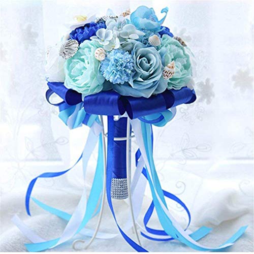 Wedding Bridal Bouquet Home Beach Seashell Wedding Bouquet Silk Roses Wedding Flowers Holding Tossing Flower Bride Rose Flowers Hydrangea Garden Bouquets Blue Beach Bouquet Starfish Bridal Bouquet #TOP1