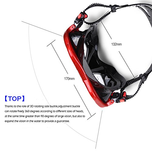 Snorkel Diving Mask Panoramic Hd Swim Mask, Anti-Fog Scuba Diving Goggles,Tempered Glass Dive Mask Adult Youth Swim Goggles With Nose Cover For Diving, Snorkeling, Swimming (A-Black Red) #TOP7