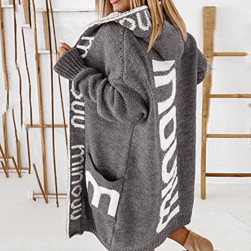 Generisch Damen Strickjacke Lang Cardigan Kapuzenpullover Grobstrickjacke Strickmantel mit Kapuze Cardigan Strickpullover Herbst Winter Jacke Sweater Outerwear S-XXL