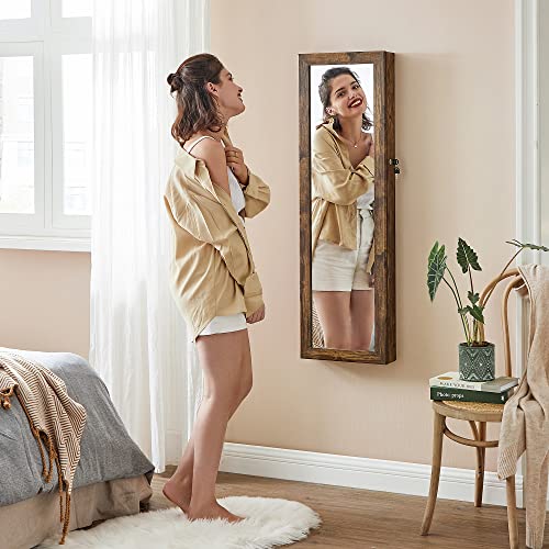 SONGMICS Espejo Joyero LED, 120 cm de Alto con Cerradura, Armario Joyero de Pared o Montado en la Puerta, Organizador de Joyas con Espejo, 2 Cajones, 10 x 37 x 120 cm, Marrón Rústico JJC93CB 4 Songmics Espejo Joyero Led, 120 Cm De Alto Con Cerradura, Armario Joyero De Pared O Montado En La Puerta, Organizador De Joyas Con Espejo, 2 Cajones, 10 X 37 X 120 Cm, Marrón Rústico Jjc93cb