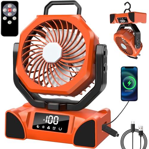 Portable Camping Fan Battery Operated Powered Fan with Remote Control & LED Lantern