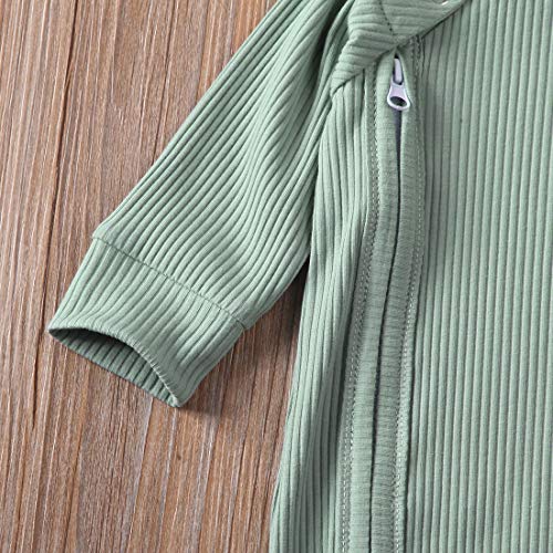 Itfabs Newborn Baby Boy Girl Long Sleeve Rompers Knit Solid Jumpsuits Pajamas Footless Sleeper Coveralls Toddler Clothes (Bean Green, 0-3 Months) #TOP3