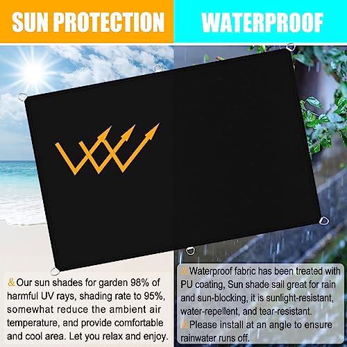 Voile d'ombrage rectangulaire 100% polyester solaire noir résistant avec corde libre - 5