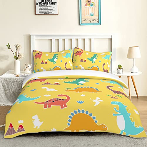 Owl Queen Dinosaur Duvet Cover Set For Boys Kids Cute Cartoon Bedding 3 Pieces Dinosaur Twin With 1 Duvet Cover & 2 Pillowcases,Super Soft Microfiber Kids Duvet Cover With Zipper Ties #TOP10