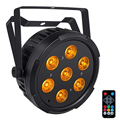 Stage Lights LaluceNatz Upgraded 4 in 1 RGBA LED Par Lights Round Sound Activated Dj Lights Party Lights Remote & DMX Controlled Uplights for Wedding Church Christmas Stage Lighting (7 Led)