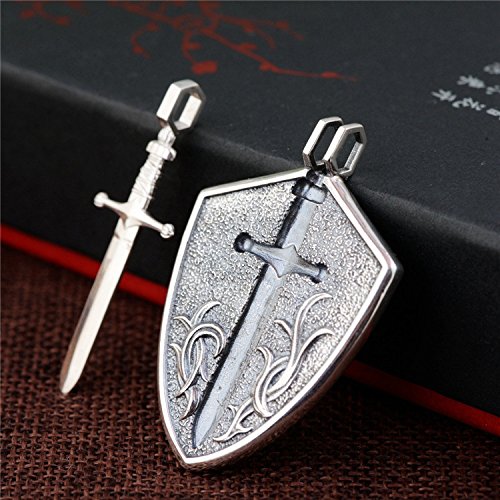 Vintage Solid 925 Sterling Silver Medieval Sword Shield Pendant Punk Jewelry For Men Boys #TOP3
