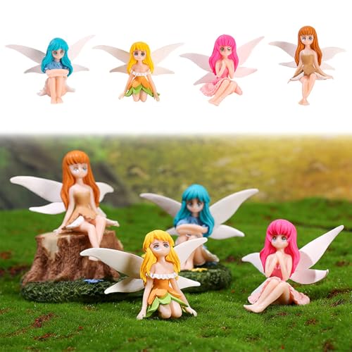 Omnikryp 4 Piezas Mini Adornos de Hadas de Flores, Figuras de Hadas, Accesorios para Jardín de Hada de Exterior, para Decoración Pasteles Cumpleaños y Jardín