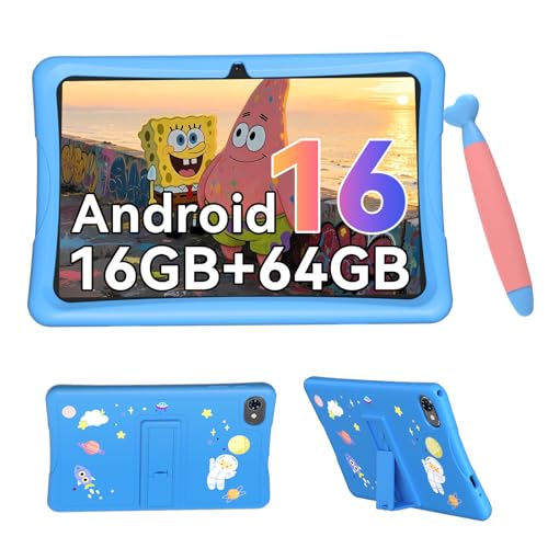 Image of Kids Tablet 10 inch, Android 16 Tablet for Kids Space, Parental Control, 16GB RAM 64GB ROM, 2TB Expand, Includes Case & Stylus Pen, Pre-Installed Educational Apps, Eye Protection, Blue