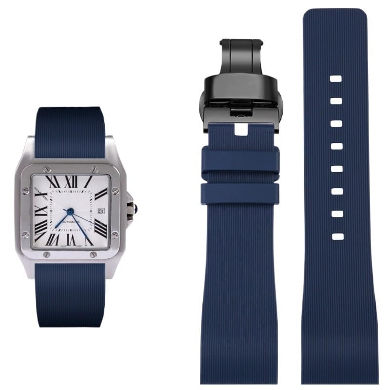 Bracelet de montre en caoutchouc Santos 100 homme femme bleu de taille 20mm