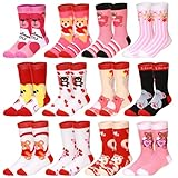 Shinymoon 12 Pairs Kids Christmas Socks Xmas Crew Socks for Children Boys Girls Holiday Novelty Crazy Gifts(9-14 Years,Bear)