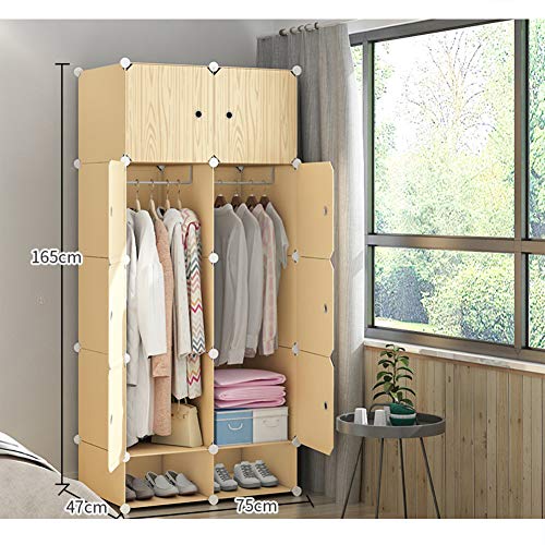 Armario Armarios para Dormitorio, Madera De Resina Portátil Patrón Armoire Modular Cabinet Dresser Cubby Estantería Unidad para Colgar Ropa-t L75×w47×h165cm