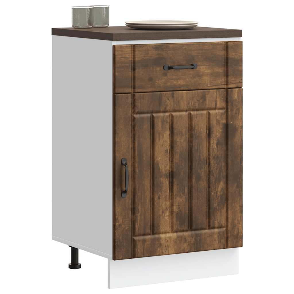 Lucca - Mobiletto da cucina in legno di rovere affumicato, con cassetto e porta, 50 x 46 x 81,5 cm, autoportante, con vano portaoggetti, piedini regolabili per cucina, armadietto multiuso