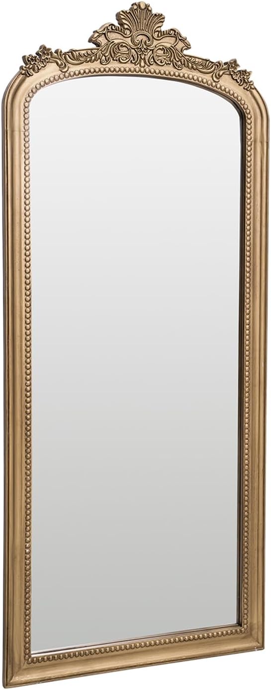 Vintage Gold Pine Floor Mirror Floor Leaning, Antique Ornate Wall Mirror Full Length, Baroque Carved Full Body Mirror (Gold, 60x25) 60*25 Gold