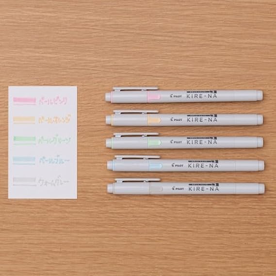 PILOT KIRE-NA Highlighter Set, Pastel 5 Colors, Chisel and Fine Tip, Quick-Dry Pigment Ink, SKIW-1-5C2