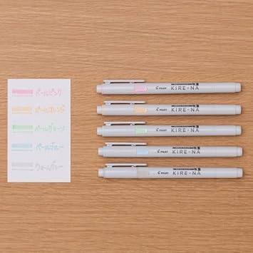 PILOT KIRE-NA Highlighter Set, Pastel 5 Colors, Chisel and Fine Tip, Quick-Dry Pigment Ink, SKIW-1-5C2