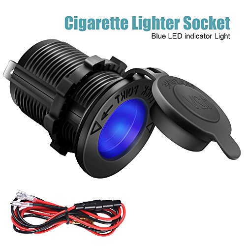 Cigarette Lighter Socket Car Marine Motorcycle ATV RV Lighter Socket Power Outlet Socket Receptacle 12V Waterproof Plug (LED Blue) by ZHSMS