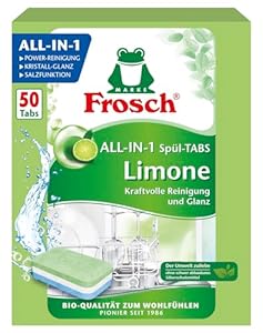 Frosch Limonen Geschirrspül-Tabs, umweltfreundlich, mit wasserlöslicher Folie, für die tägliche Reinigung von Besteck und Geschirr, 50 Tabs, 50 stück