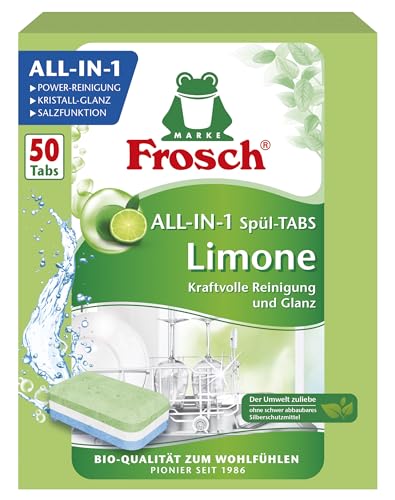 Frosch Limonen Geschirrspül-Tabs, umweltfreundlich, mit wasserlöslicher Folie, für die tägliche Reinigung von Besteck und Geschirr, 50 Tabs, 50 stück