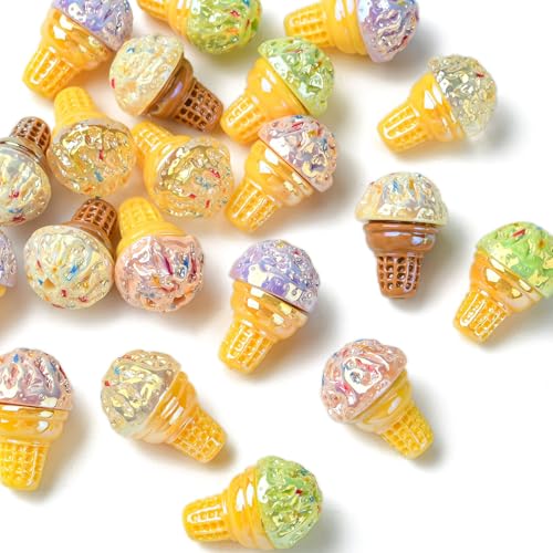 KitBeads 20Pcs 5 Colors Resin Ice Cream Beads Sweet Food Cone Beads AB Color Dessert Ice Cake Beads for Jewelry Making Bracelets Necklaces Crafts