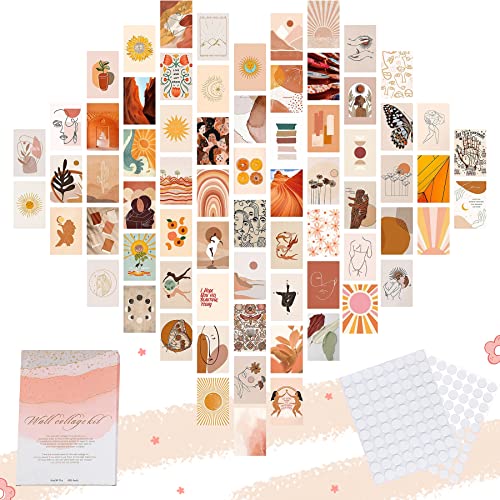Fagonia Beige Wall Collage Kit Aesthetic Pictures,Boho Wall Collage Kit Aesthetic Pictures,Bedroom Decor for Teen Girls, Wall Collage Kit,for Girls Bedroom Decor, Dorm Wall Decor (70 Set 4x6 inch)