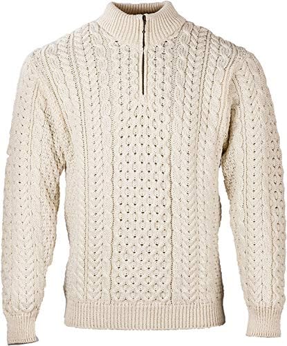 Aran Sweater in Merino Wool with Half Zip by Aran Woollen Mills - Image 5