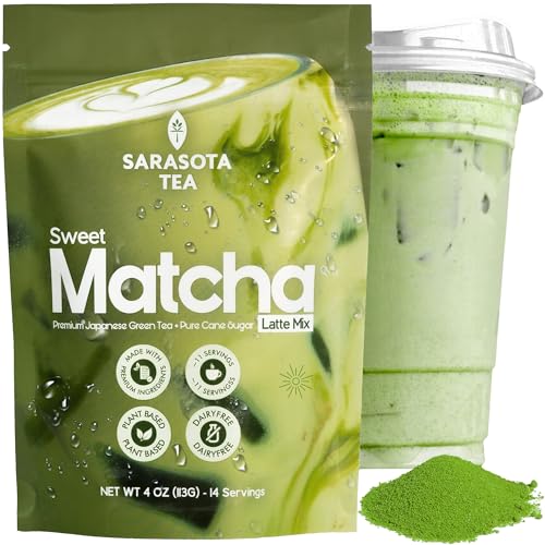 Sweetened Matcha Latte Mix, 4 oz, Matcha Green Tea Powder with Cane Sugar, Hot or Iced Matcha Latte...