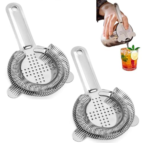 Colador para Cóctel de Acero Inoxidable 304,Pack de 2 con Filtro de Muelle Espiral para Hielo y Frutas,Ergonómico,Antideslizante y Apto Lavavajillas,Ideal para Bares,Restaurantes y Hogar