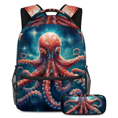Sac à dos pieuvre de mer galaxie bleue et trousse pour le collège et les sorties culturelles