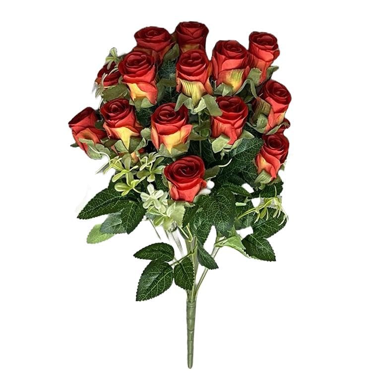 Leaf Design Large Artificial Flower Stems, 52cm Red Rose Bunch, 52cm Red Rose Bunch