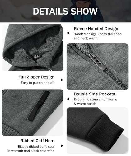 Image of ZITY Boys Zip Up Hoodie Fleece Jacket Kids Sherpa Lined Sweatshirts Outerwear Unisex Warm Winter Coat 6-15 Years Old