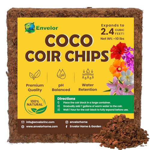 Envelor Coco Coir Chips Orchid Potting Mix 10 Lb Brick Mulch Potting Soil Indoor Plant Planting Chips Coconut Fiber Substrate Orchid Bark Growing Media Coir Husk Chips Compressed Coconut Coir