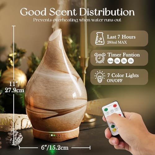 Porseme Essential Oil Diffuser 280ml Handmade Glass Diffuser 7H Runtime - 2