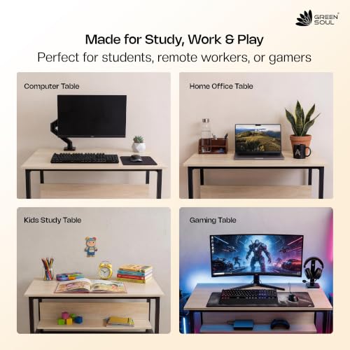 Image of Green Soul Origin Office Desk and Study Table| Computer Table for Home pc for Students and Adults|1-Year Assurance| European Light