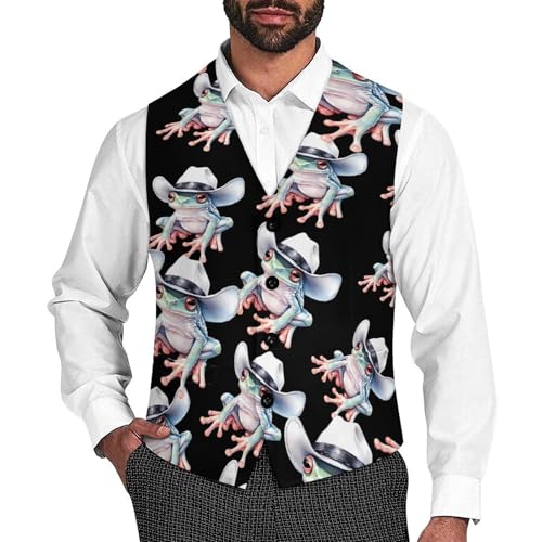 Country Frog Trendy Vest Suit for Men V Neck Formal Dress Waistcoat Vests Business Slim Fit