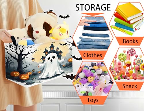 Image of Large Halloween Themed Candy Gift Boo Basket for Kids Baby Personalized Adults Storage Bin Fall Decor(Terror Spooky Pumpkin)