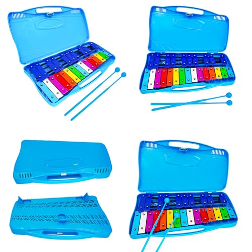 Image of Xylophone 25 Notes Xylophone Glockenspiel for Kids Metal Percussion Instrument with Case Two Safe Mallets, Perfectly Tuned Music Teaching, Gifts(Blue)