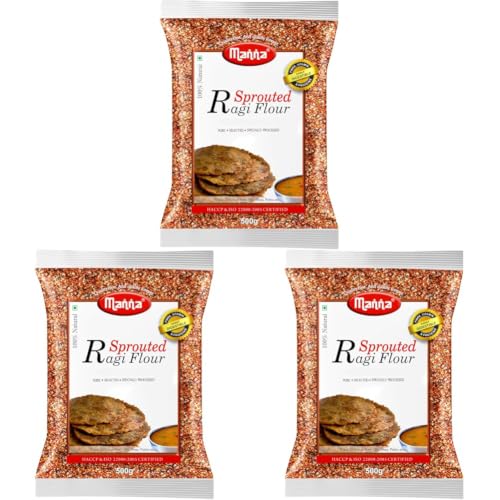 Image of Manna Sprouted Ragi Flour, 1Kg | Natural Sprouted Finger Millet Flour | Nachni Atta | Kelvaragu Flour | Rich in Calcium & Protein 500g (Pack of 6)