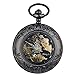 ZHAOJ Reloj de Bolsillo con Alivio de Palacio de Bronce Retro, Reloj de Collar con Colgante de Esfera Romana mecánica automática para Hombres y Mujeres, Regalos de cumpleaños de Navidad, Negro