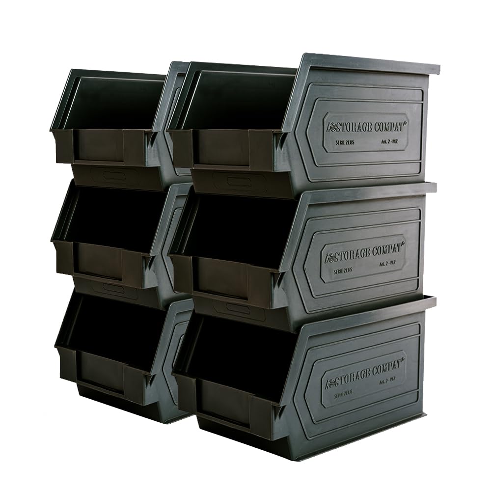 Bac de rangement pour outils et garage lot de 6 bacs plastique suspendus et empilables